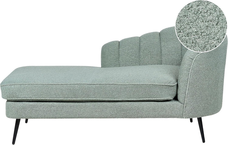 Modern Green Boucle Chaise Lounge with Reclining Back & Black Metal Legs