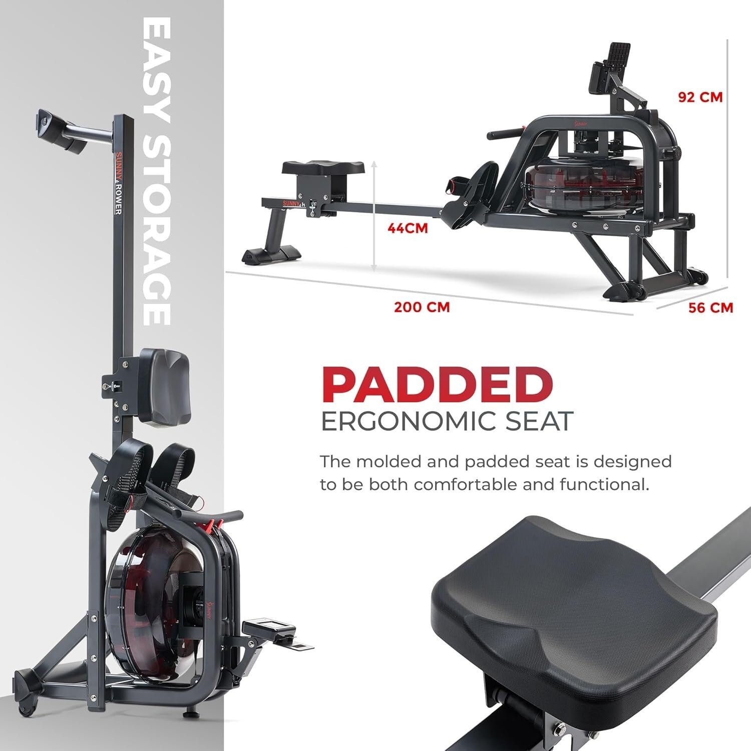 Smart Water Rowing Machine Dynamic Resistance LCD App Holder Quiet Rower 135KG
