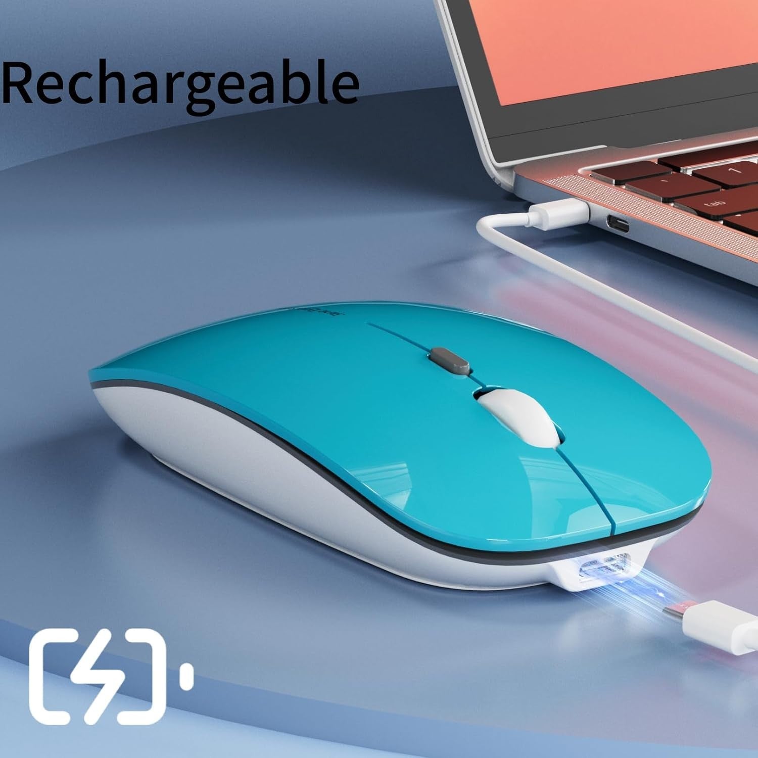 Rechargeable Wireless Mouse Silent Slim 2.4G 1600 DPI Blue