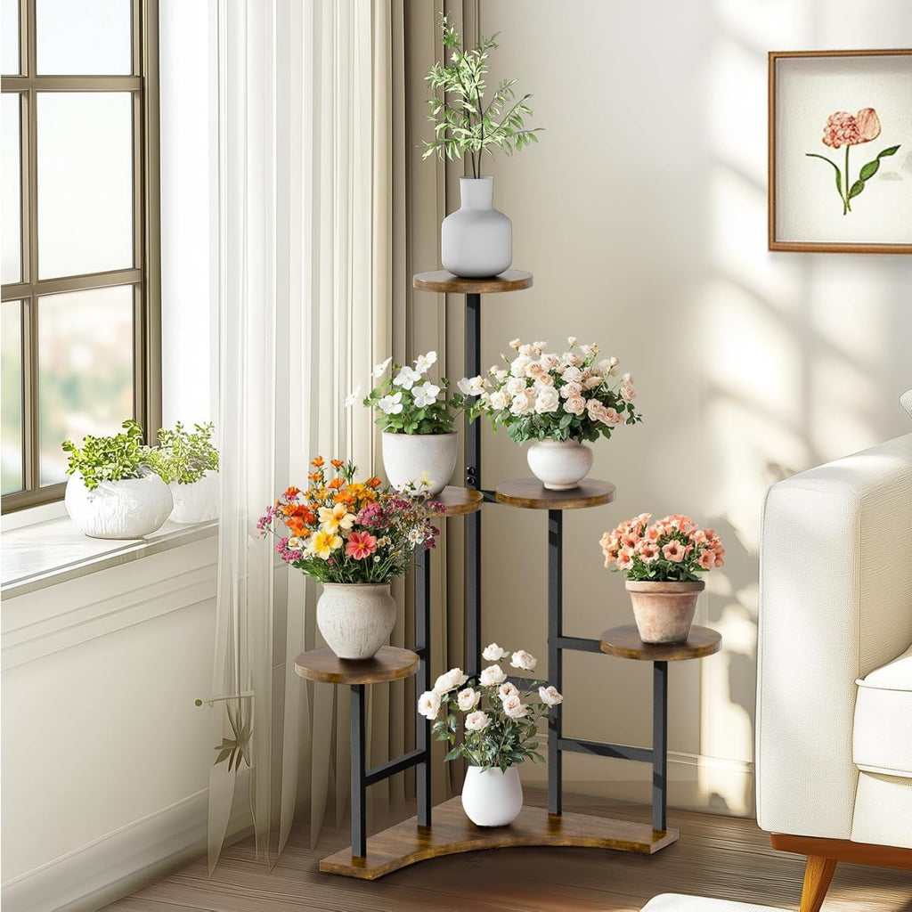 6 Tier Corner Metal Plant Stand Indoor Outdoor Tall Flower Shelf Organizer