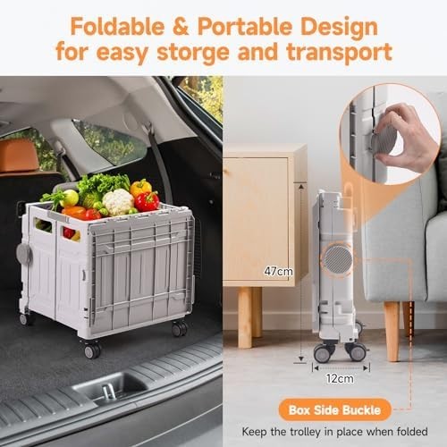 Foldable 75L 50KG Trolley Cart with Lid, 4 Wheels & Telescopic Handle