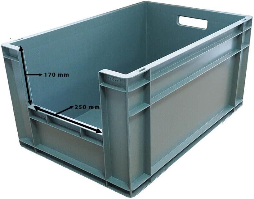 Heavy Duty Stackable Plastic Storage Crates 63L – Industrial Garage Bins Grey