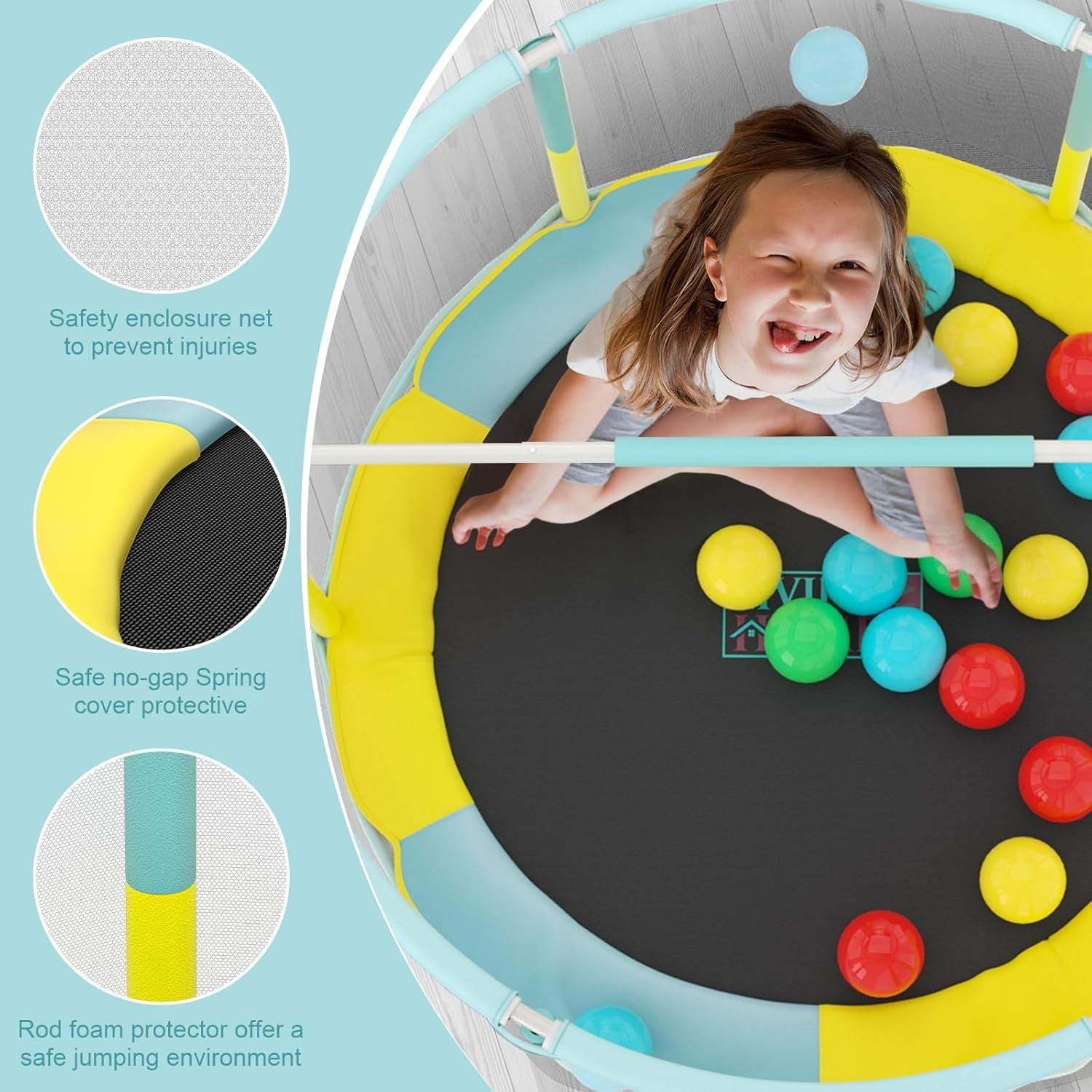 5FT Kids Trampoline Indoor Outdoor Play Set Safety Enclosure Hoop Rings