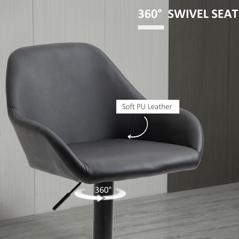 2x Adjustable Swivel Bar Stools Black PU Leather Chairs Kitchen Breakfast