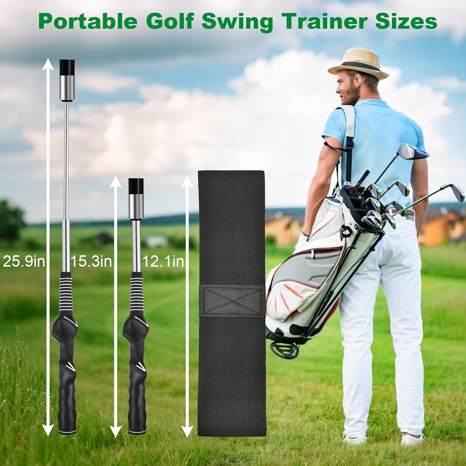 Retractable Golf Swing Trainer Grip Tempo Stick with Weight Feedback Aid