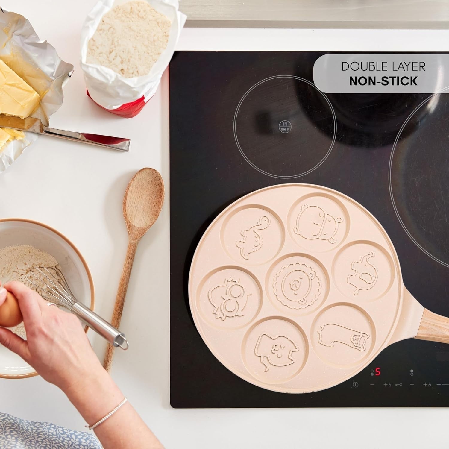 Beige 7 Smiley Pancake Pan 26cm Non-Stick Crepe Maker Induction Gas Safe