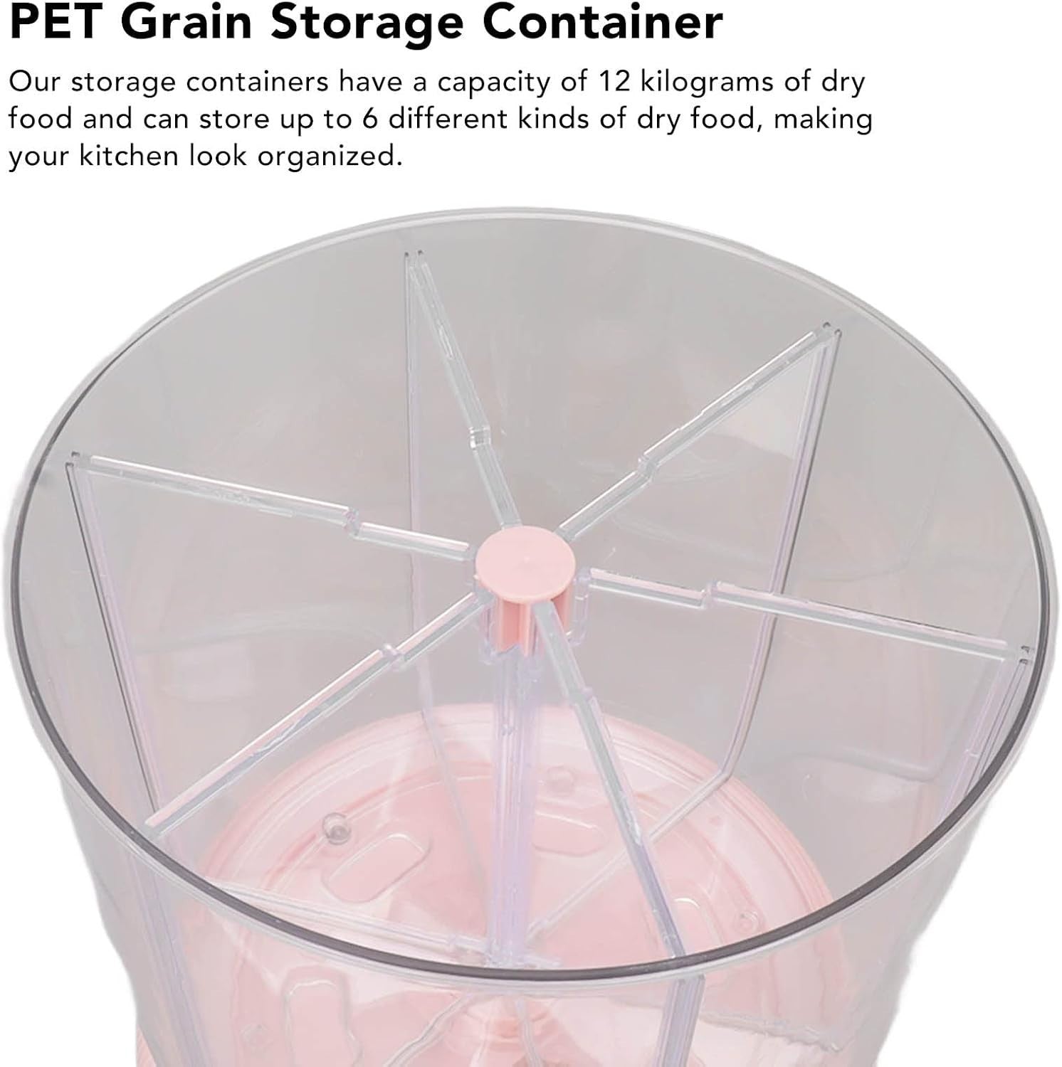 Rotating Grain Storage Dispenser 6 Grid Rice Bucket 12kg Dry Food Bin