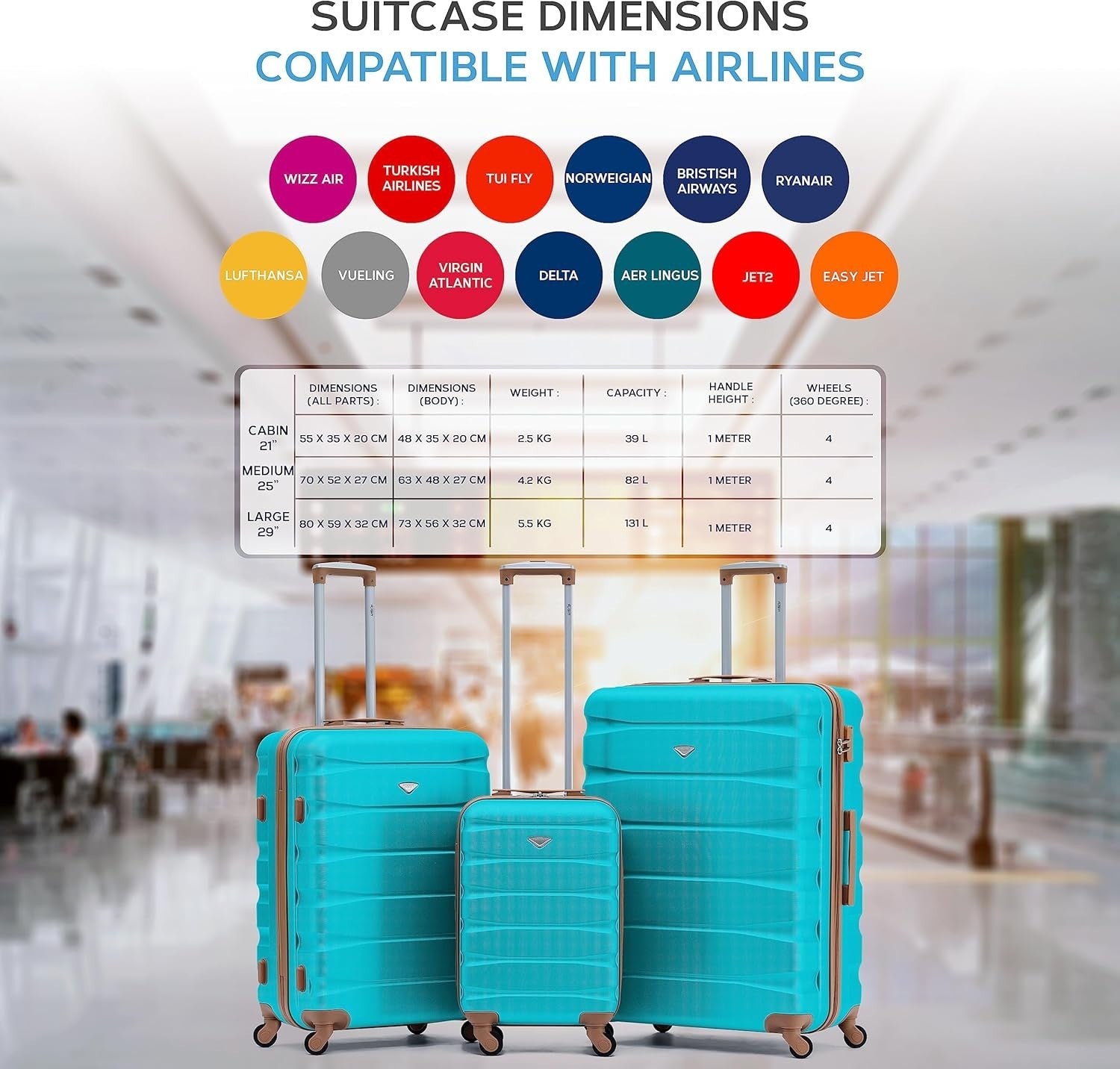 25” Medium ABS Check In Suitcase Lightweight 4 Wheel Hard Case
