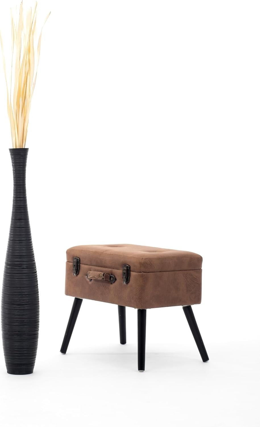 Large Black Floor Vase 85cm Tall Wooden Decor  Pampas Grass