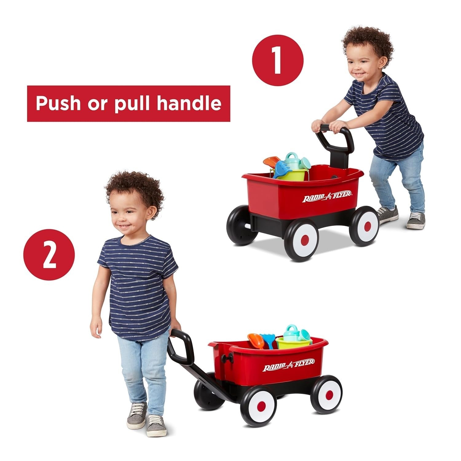 Toddler Push Pull Walker Wagon 2-in-1 with Garden Tools Storage Box Red Ages 1–4