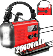 Emergency Solar Hand Crank Radio 20000mAh AM/FM/NOAA Flashlight Red