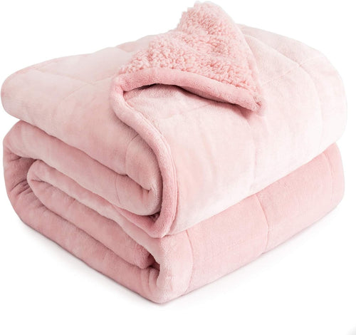 20lb Weighted Blanket, Blush Pink Sherpa Throw 60x80 Soft Cozy Fleece