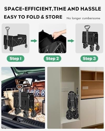 100L Folding Shopping Trolley Cart – Collapsible Wagon with Wheels & Cup Holders