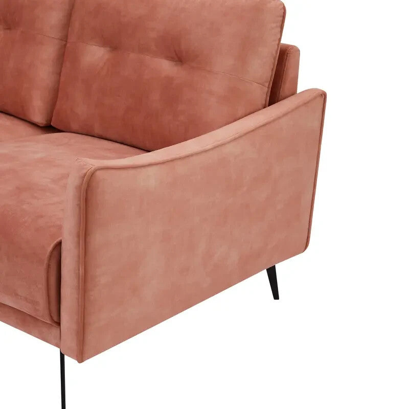 Blush Pink Velvet 2 Seater Sofa with Tufted Cushions & Metal Legs