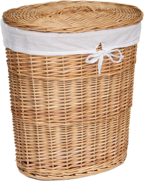 Large Oval Wicker Laundry Basket with Lid, Natural Willow Hamper 51×37×59cm
