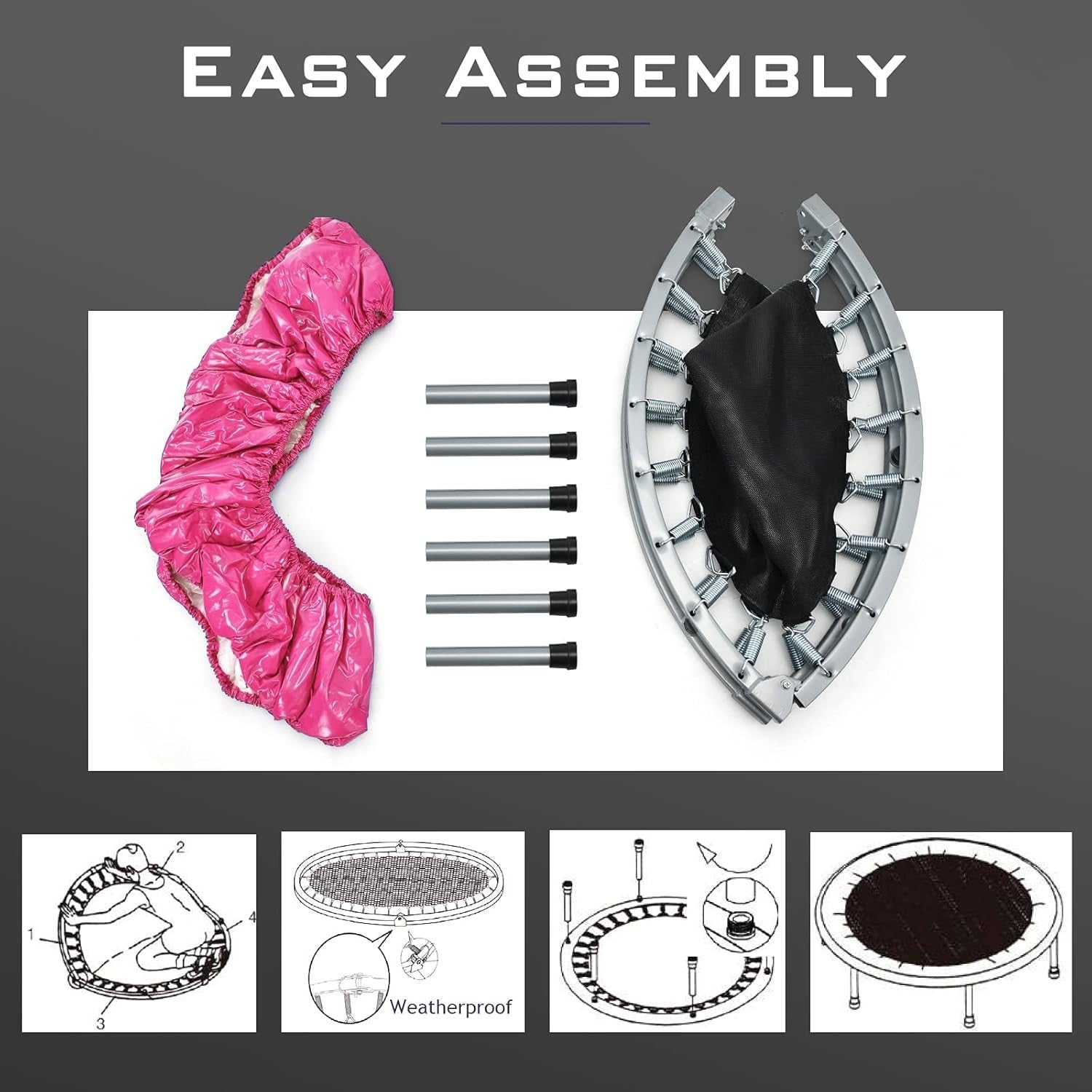 38in Foldable Fitness Rebounder Trampoline PVC Cover Indoor Outdoor