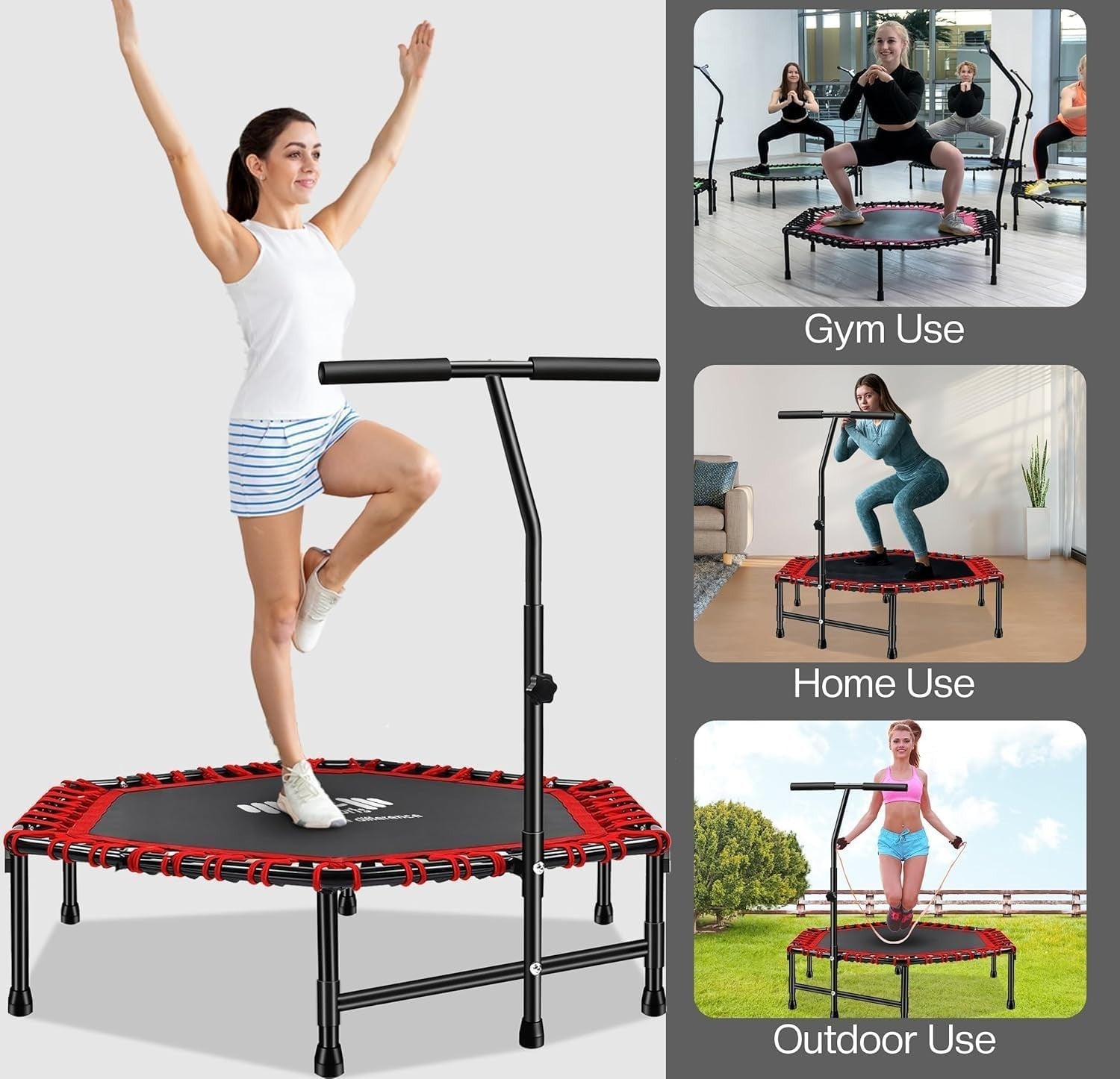 40” Foldable Fitness Rebounder w T Handle Quiet Indoor Cardio