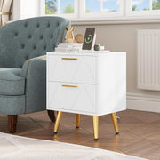 White & Gold 2 Drawer Bedside Table – Modern Nightstand with USB Ports