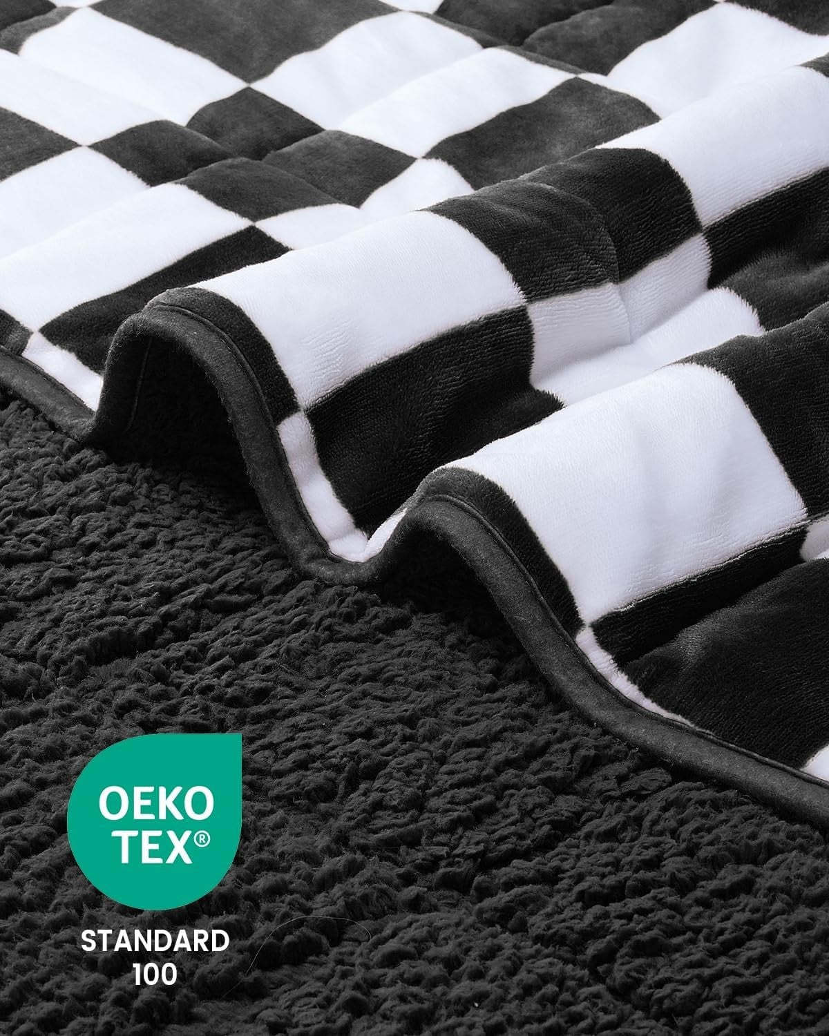 10lb Weighted Blanket 48x72 Sherpa Flannel Soft Warm Calming Plaid Black