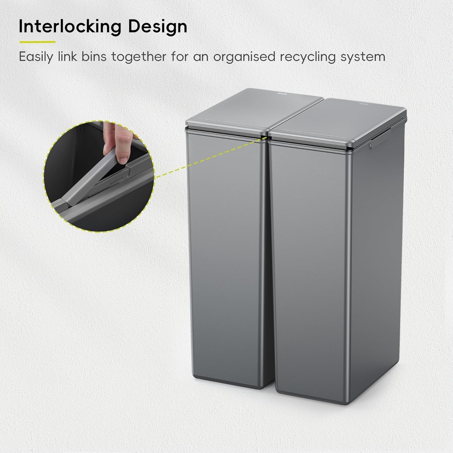 60L Double Kitchen Recycling Bin 2x30L Touch Lid Slim Grey Set