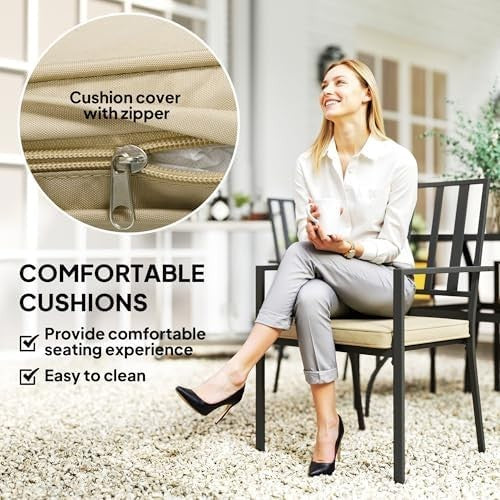 5 Piece Garden Dining Set Patio Table 4 Stackable Chairs Cushions Black