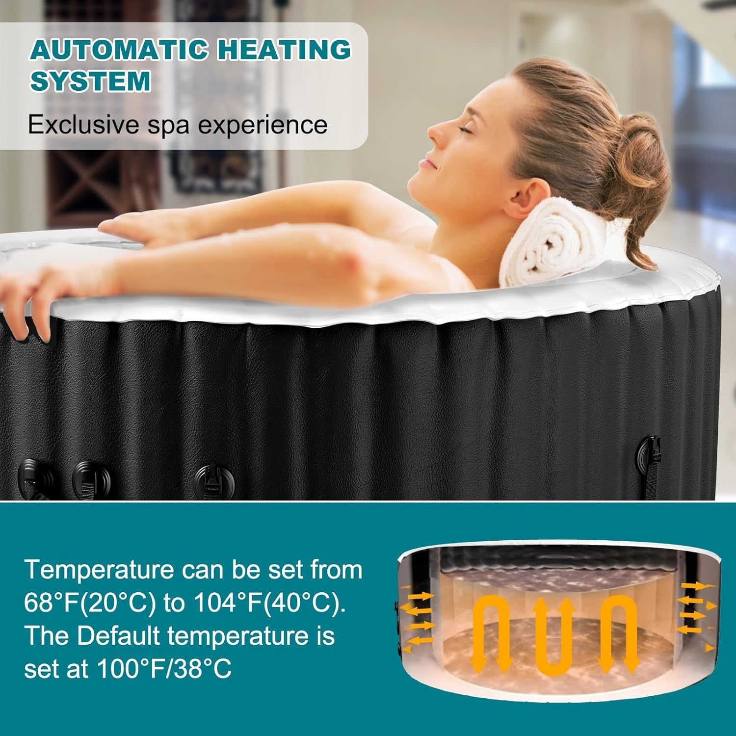 2–4 Person Inflatable Hot Tub Round Spa 120 Bubble Jets Heated Portable