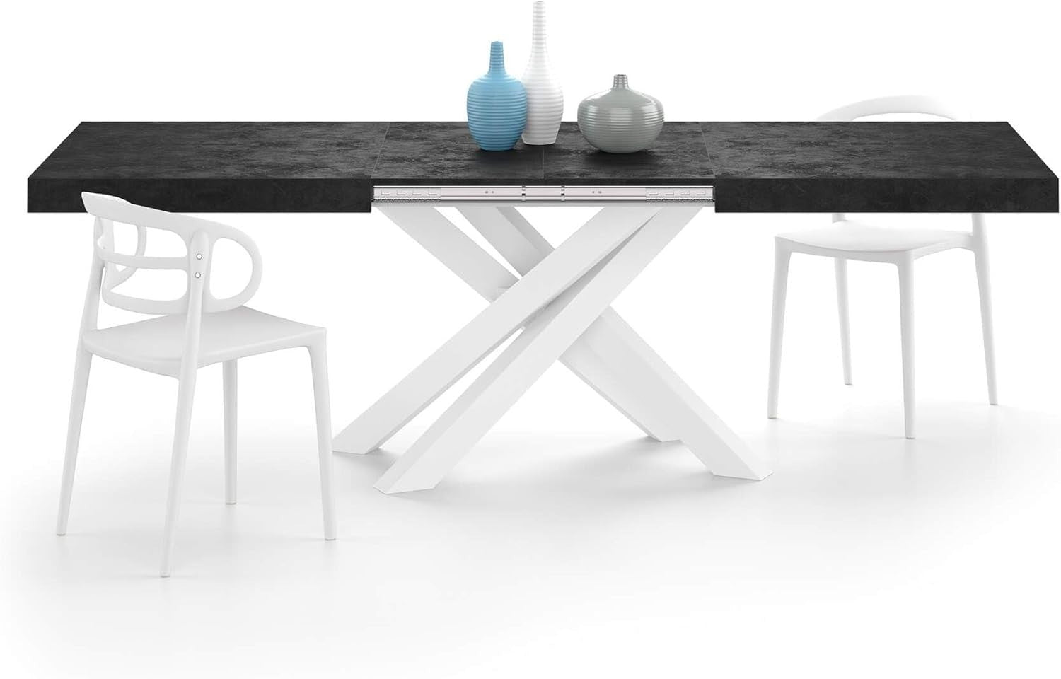 Extendable Walnut Dining Table 160–240cm w/Concerte Black  Cross Legs Modern