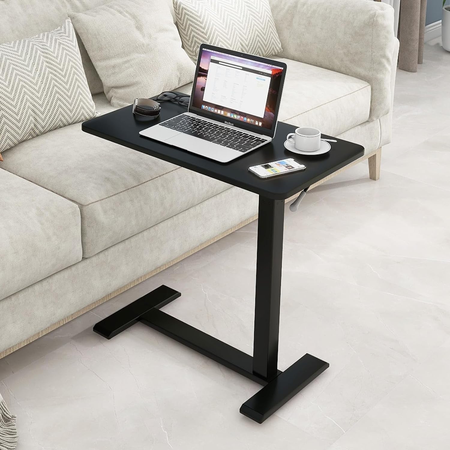 Overbed Table Adjustable Height Pneumatic Laptop Desk Rolling Bedside Stand