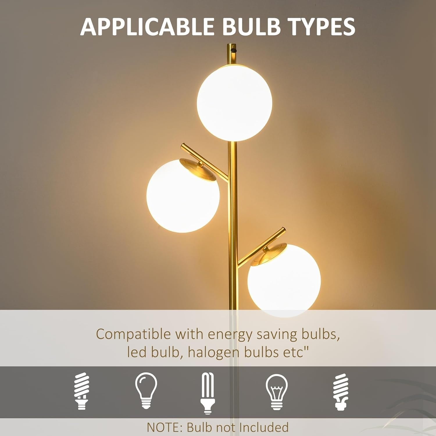 3-Light Tree Floor Lamp with Globe Shades & Adjustable 3 Color Temps