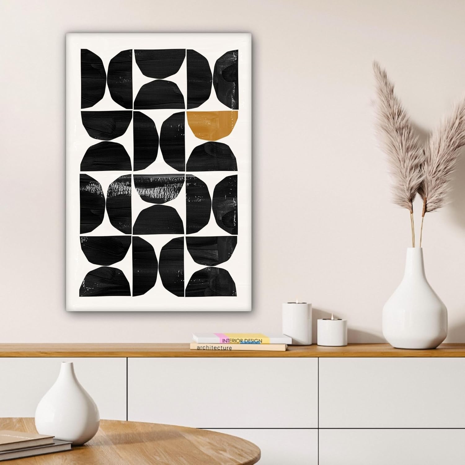 Abstract Black Beige Canvas Wall Art 40x60cm Modern Geometric Print