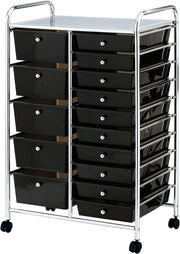 Black 15 Drawer Rolling Storage Trolley Beauty Office Organizer Cart