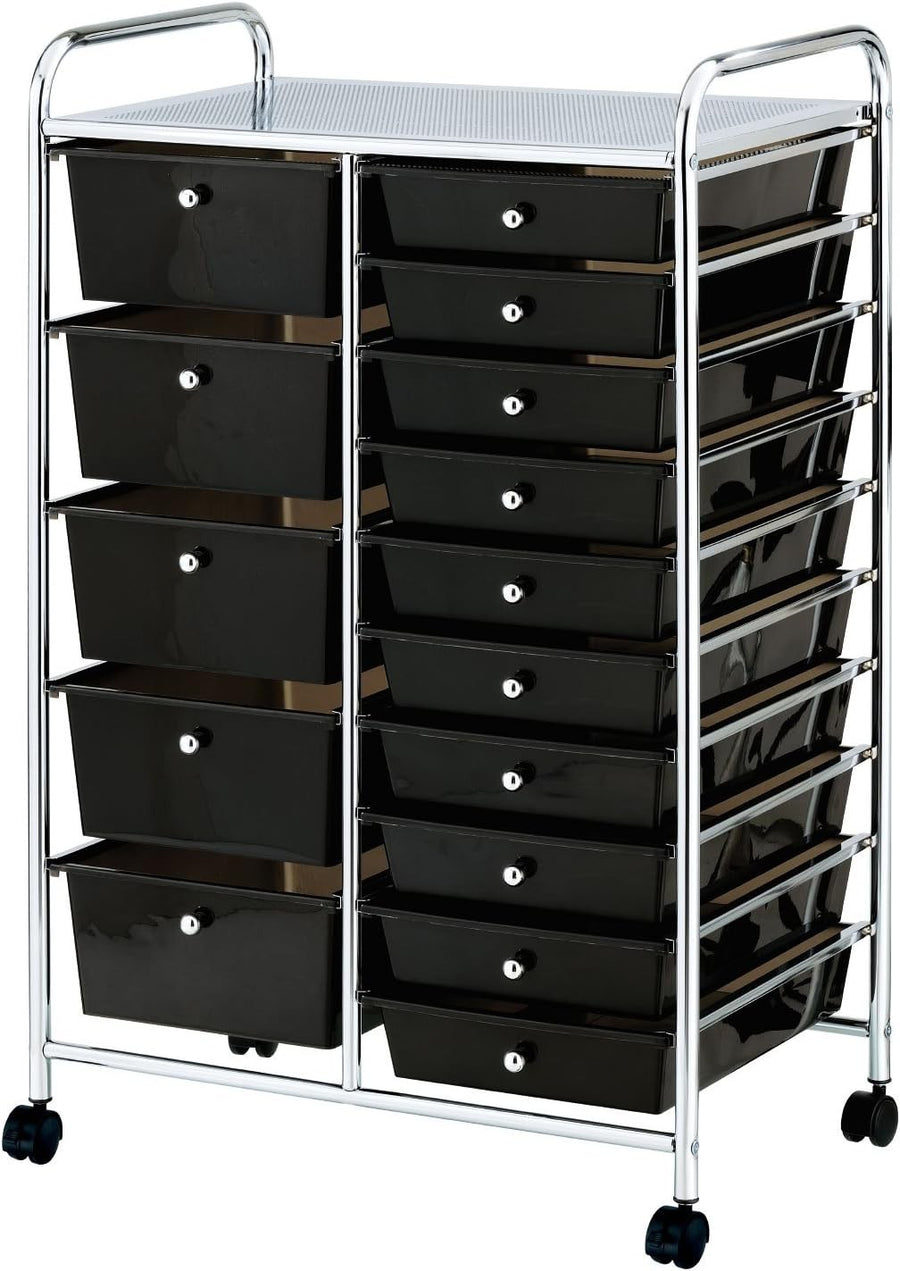 Black 15 Drawer Rolling Storage Trolley Beauty Office Organizer Cart