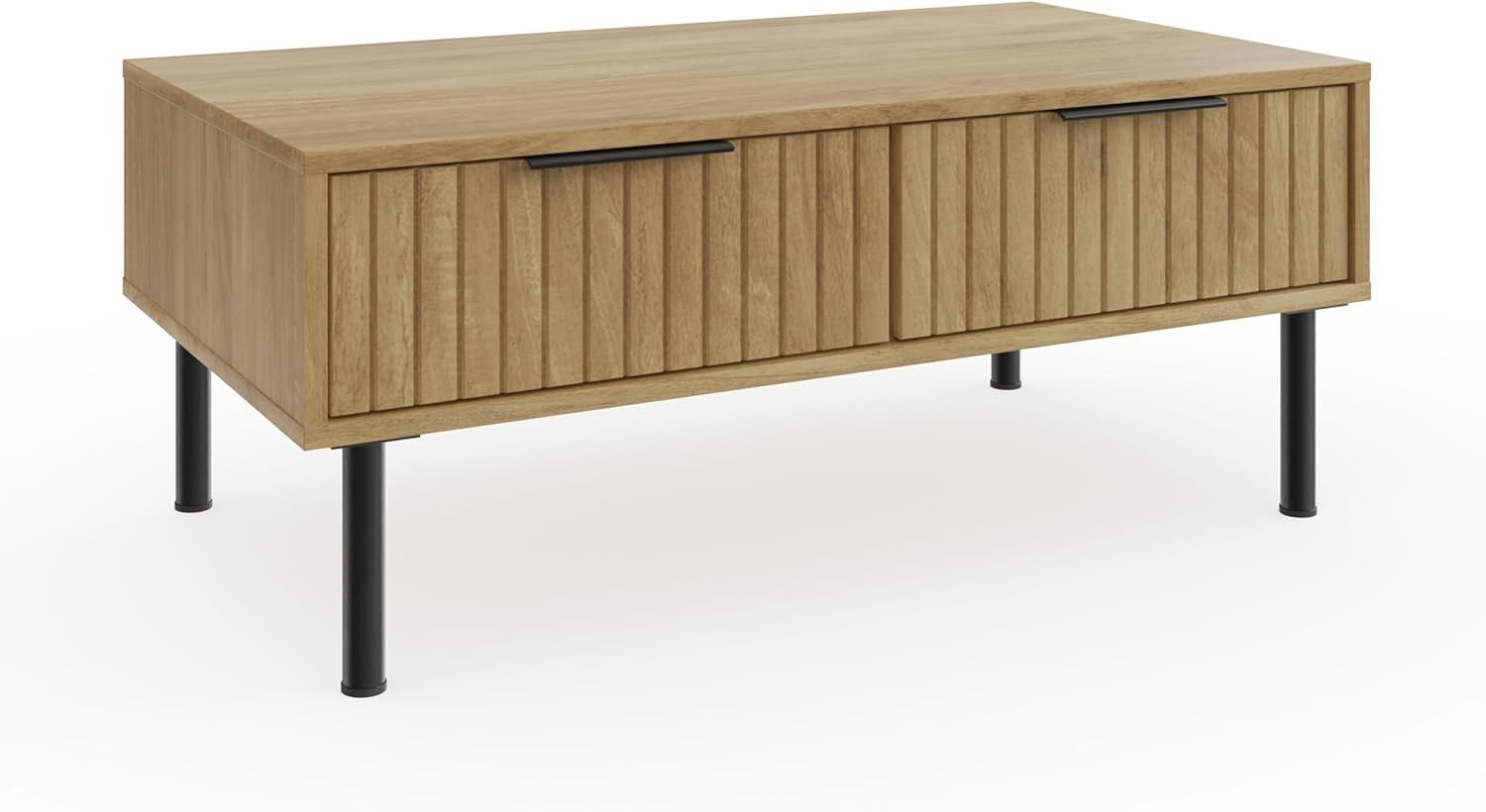 Oak Wood Coffee Table with Storage, Classic Rectangular Design 88cm