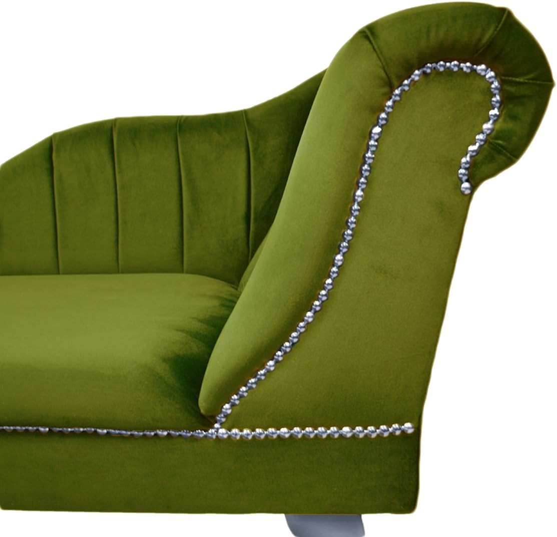 Velvet Chaise Lounge Right Hand Tufted Accent Sofa Chair Olive 133cm