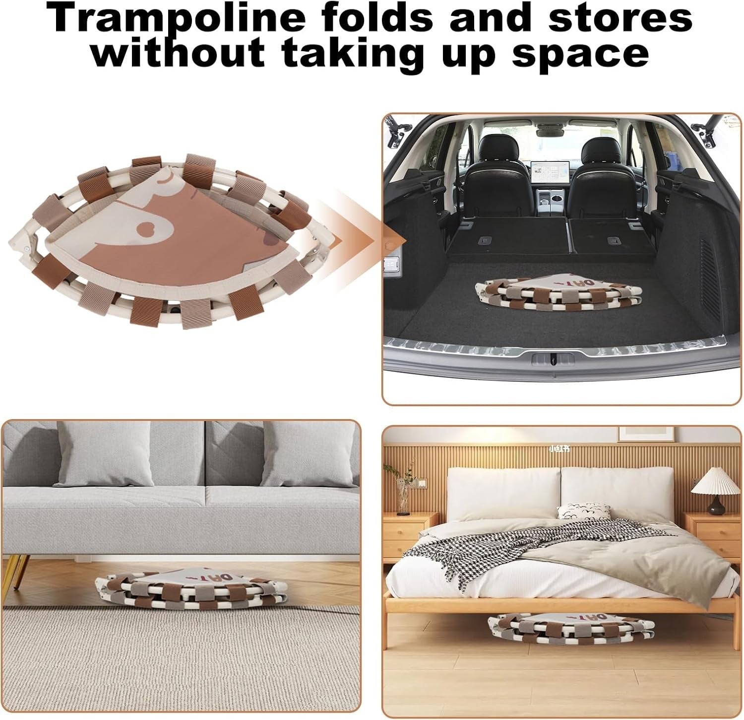 40'' Kids Trampoline Foldable Noise-Free with Safety Handle Indoor Outdoor