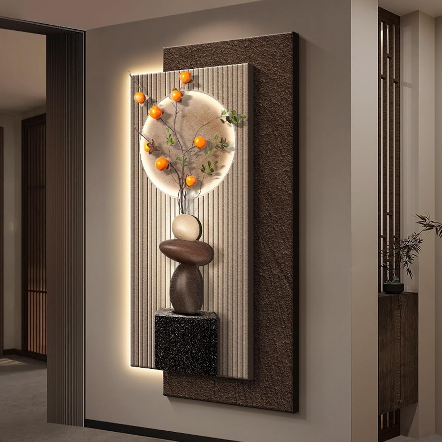 Sandstone 3D Wall Art with LED – 40×80cm, Brown Modern Decor