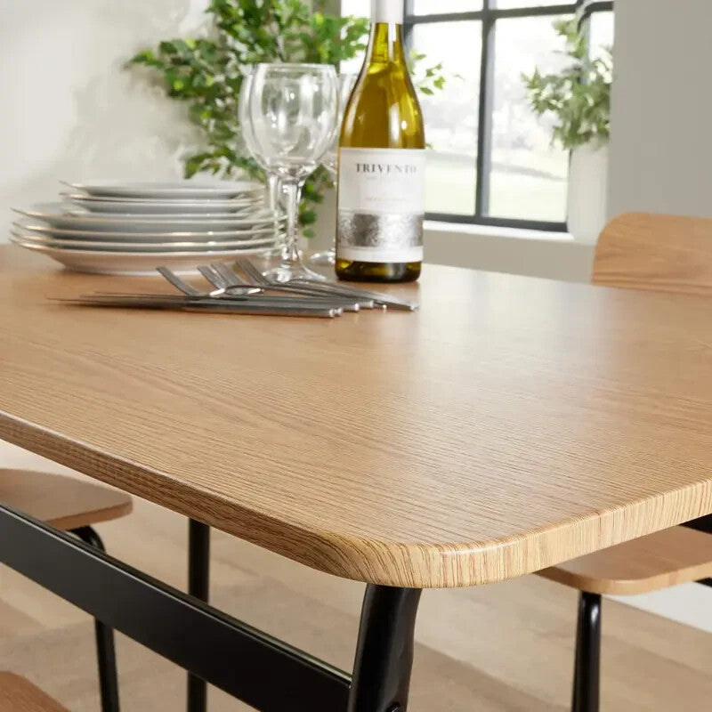 5 Piece Dining Table Set Oak MDF Top & Black Metal Frame with 4 Chairs