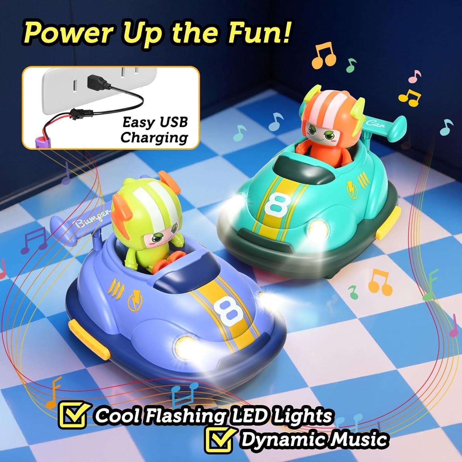 RC Bumper Cars Set of 2 with Lights & Music – Ejecting Figures & Soccer Game