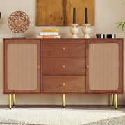 Rattan Walnut Sideboard Cabinet Chest Drawers Storage Unit 150cm Modern