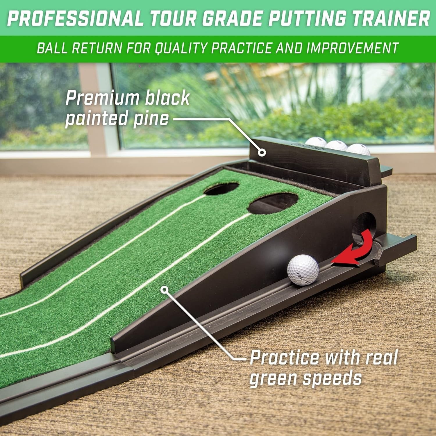 Golf Putting Mat 9ft Automatic Ball Return Indoor Practice Green Set