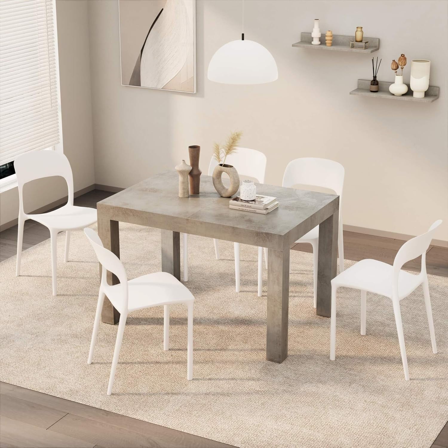 Extendable Concrete Grey  Dining Table 8Seater Wood Modern SpaceSaving 120-200cm