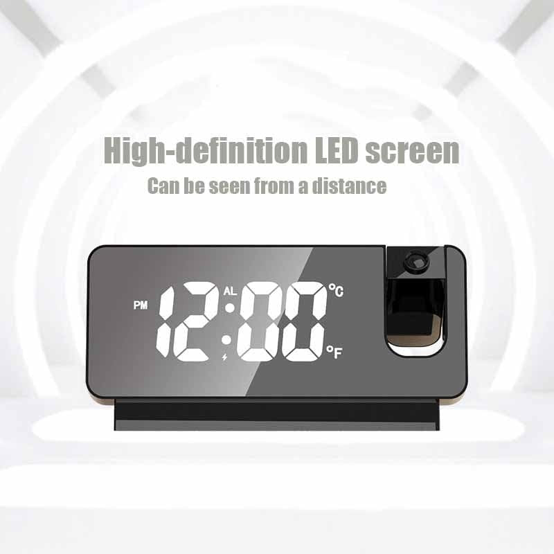 Projection Alarm Clock Radio Digital Mirror LED USB Dual Alarm Bedroom