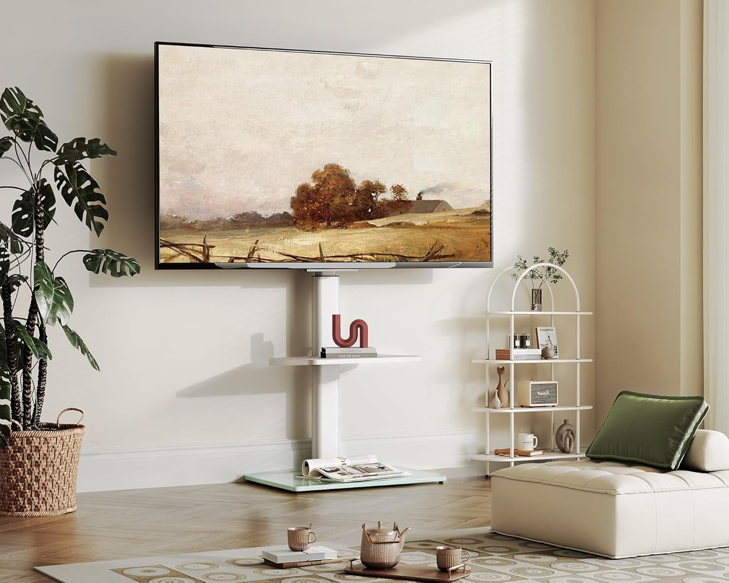 Adjustable TV Floor Stand for 32-60" Screens Swivel Mount Shelf White