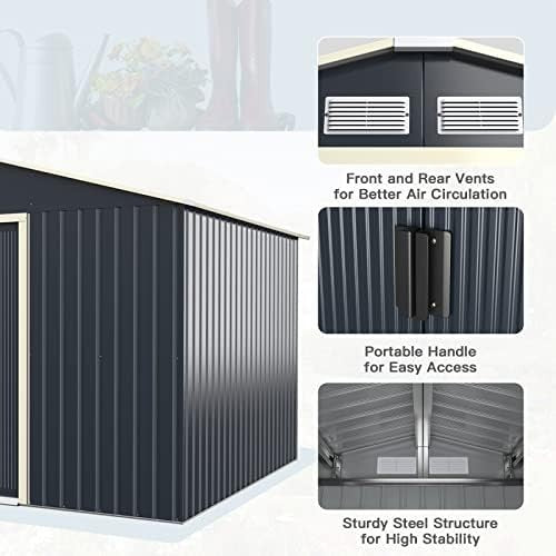 Metal Garden Storage Shed 11x8ft Waterproof Outdoor Tool Shed,Sliding Doors Grey