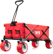 Folding Beach Camping Trolley Wagon 60kg Cart All Terrain Wheels Red Adjustable