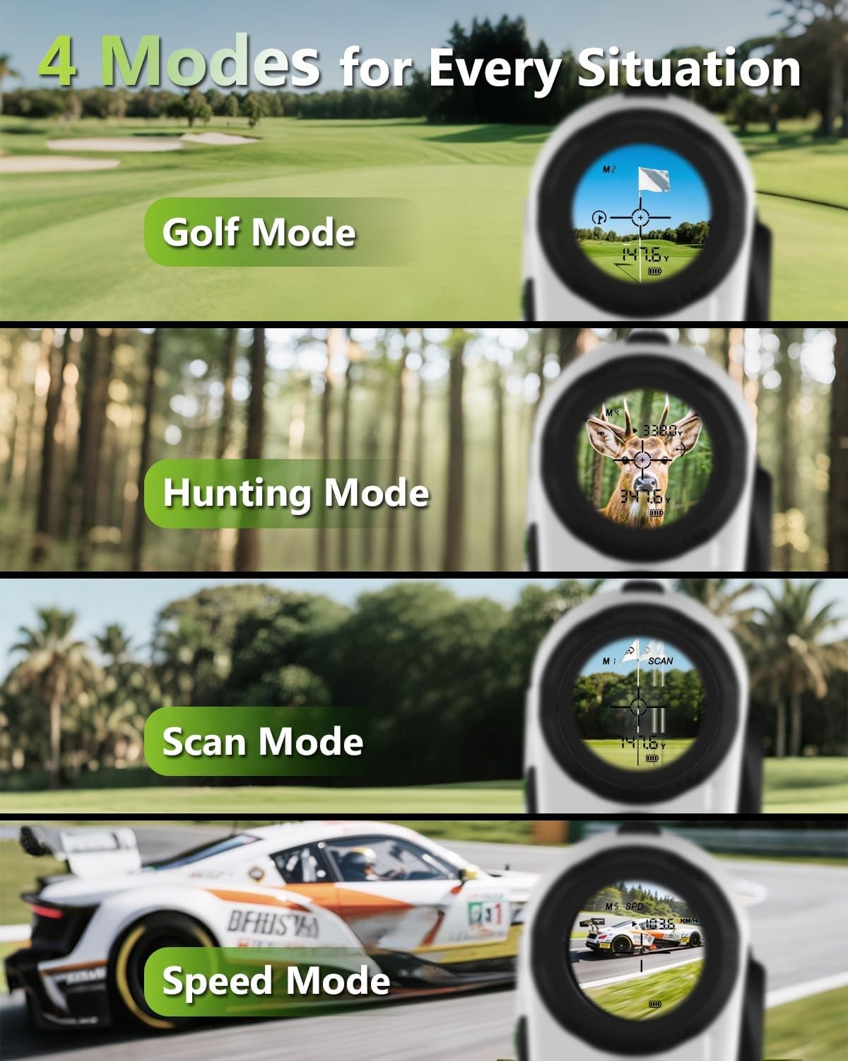 Golf Laser Rangefinder 1200 Yards Slope Flag Lock 6X Rechargeable