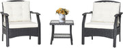 Outdoor Rattan Bistro Set 3-Piece Patio Sofa Table Chairs Cushions Garden