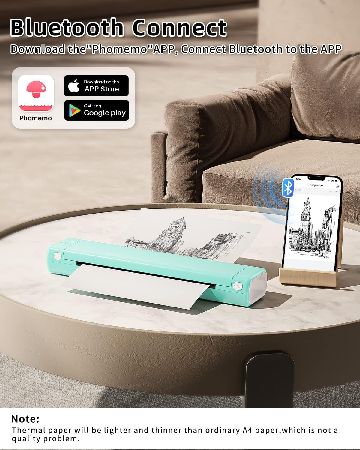 Portable A4 Bluetooth Thermal Printer Wireless Mobile Printer