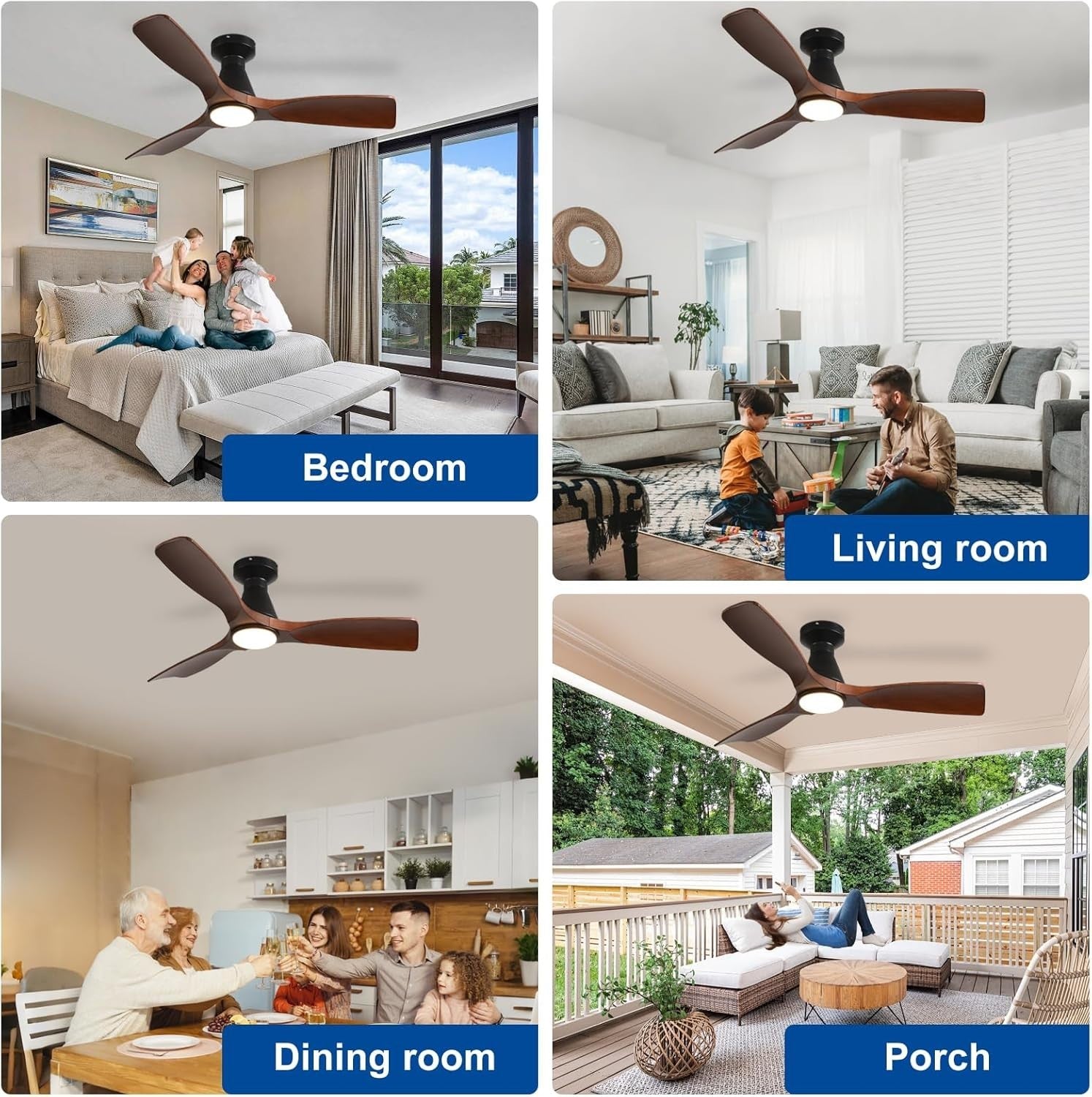 42" Ceiling Fan Light, Walnut Wood 3-Blade LED, Quiet Reversible DC