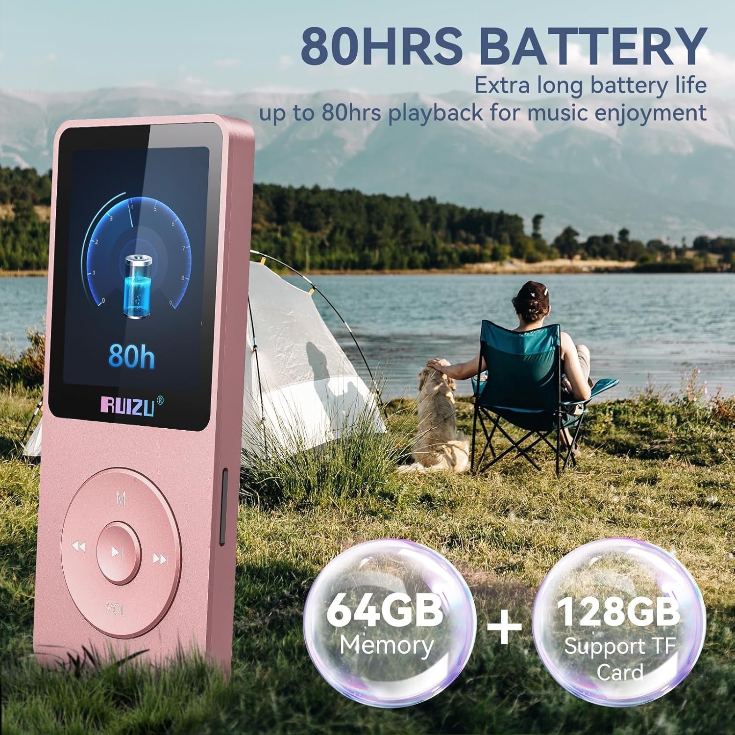 32GB MP3 Player Bluetooth 5.3 80H Battery 1.8" Screen TF 128GB